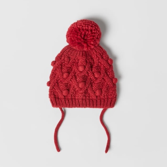 Zara Other - NWT Zara 3-5Y bobble knit hat with pompom red